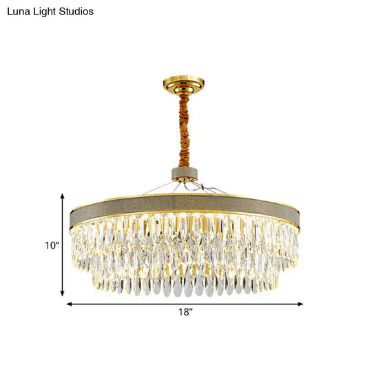 Modern Gold Finish Led Hanging Chandelier With Clear Crystal Draping - 2-Layer Round Suspension Lamp