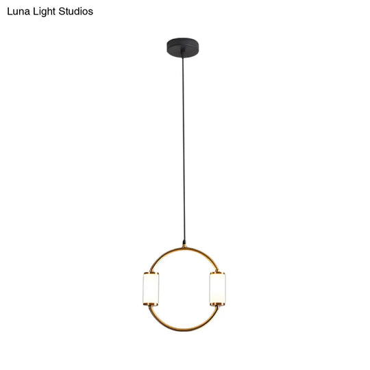 Led Hanging Pendant With White Glass Cylinder Shade And Brass Design – Simple Style