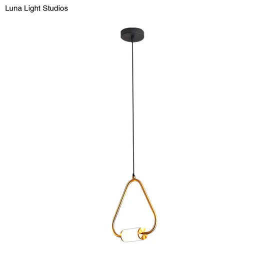 Led Hanging Pendant With White Glass Cylinder Shade And Brass Design – Simple Style