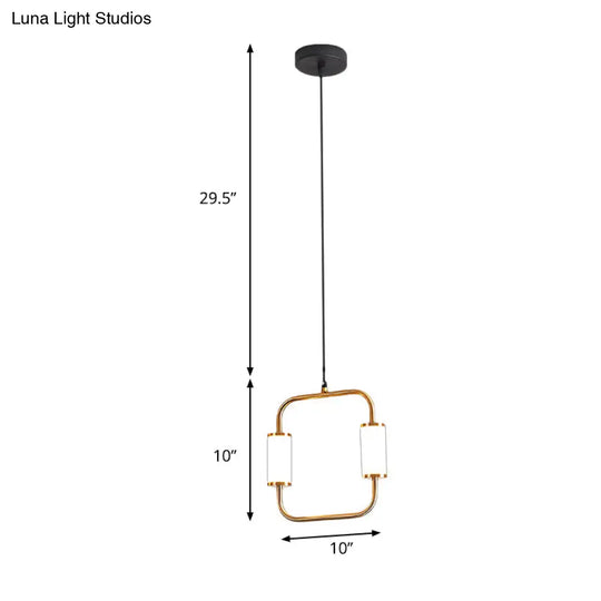 Led Hanging Pendant With White Glass Cylinder Shade And Brass Design – Simple Style