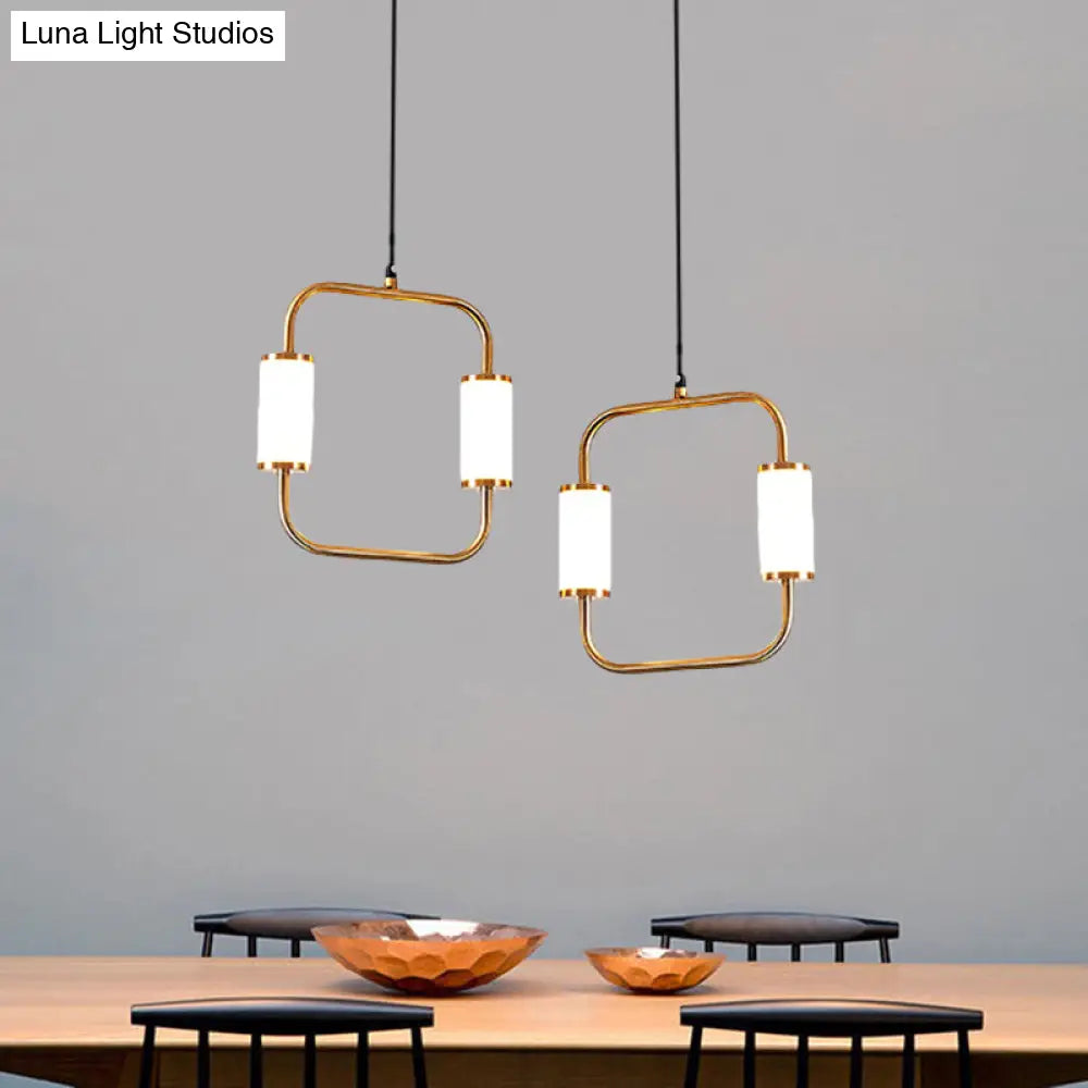 Minimalistic Led Pendant Light With White Glass Cylinder Shade - Brass Triangle/Round/Square Ceiling