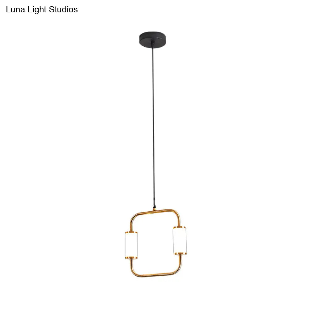 Minimalistic Led Pendant Light With White Glass Cylinder Shade - Brass Triangle/Round/Square Ceiling