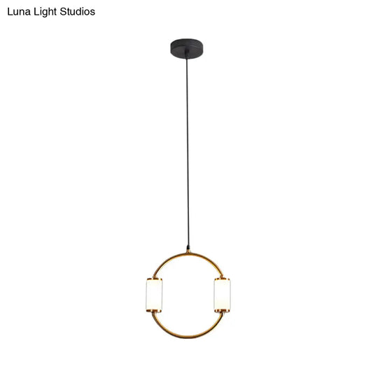 Minimalistic Led Pendant Light With White Glass Cylinder Shade - Brass Triangle/Round/Square Ceiling