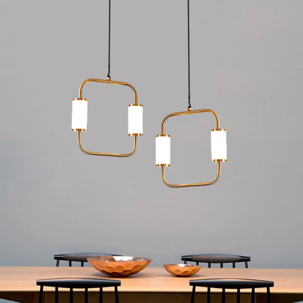 Led Hanging Pendant With White Glass Cylinder Shade And Brass Design – Simple Style / Square