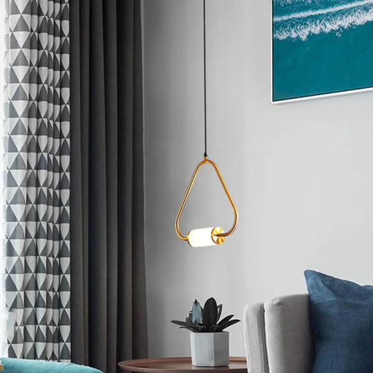 Led Hanging Pendant With White Glass Cylinder Shade And Brass Design – Simple Style / Triangle