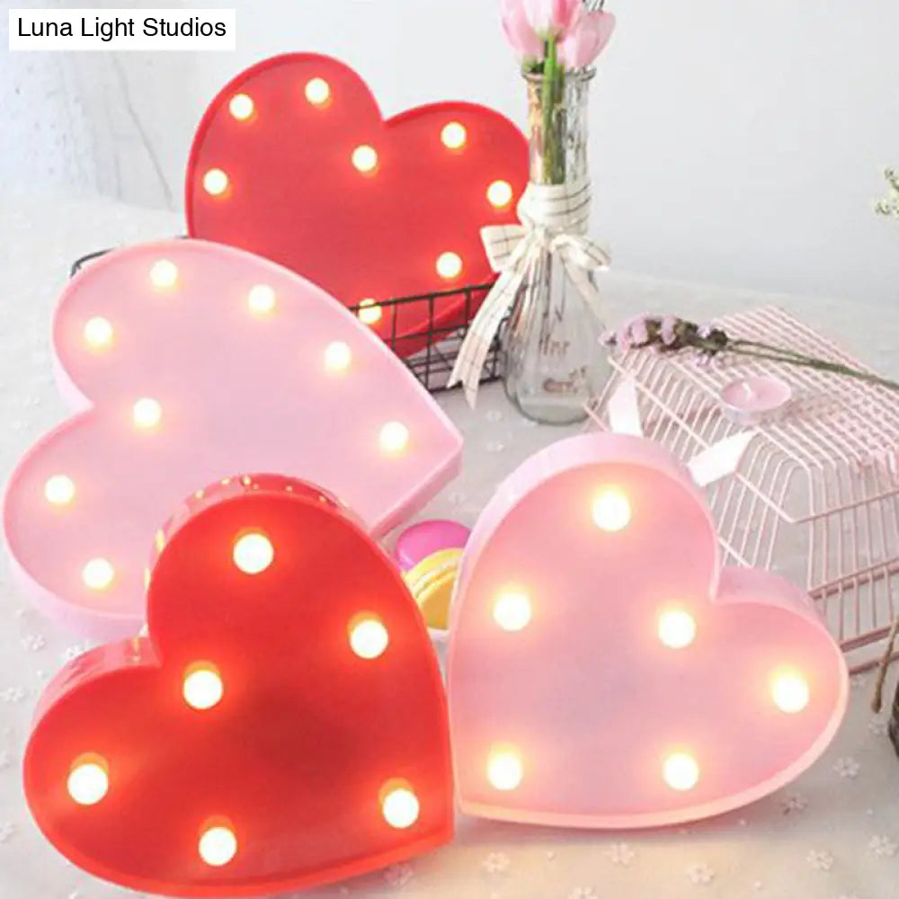 Led Heart Shaped Battery Nightstand Lamp Decorative Plastic Bedroom Wall Lighting