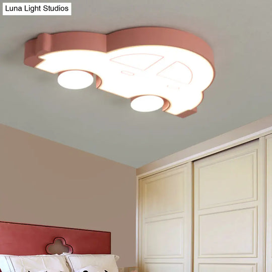 Led Indoor Flushmount Light With Car Cartoon Acrylic Shade Stylish Blue/Pink Ceiling Lamp In