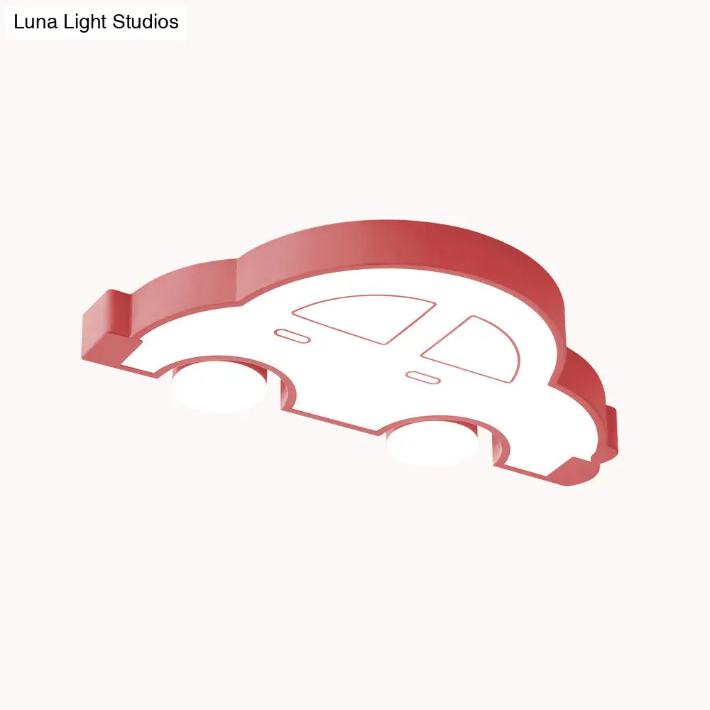 Led Indoor Flushmount Light With Car Cartoon Acrylic Shade Stylish Blue/Pink Ceiling Lamp In