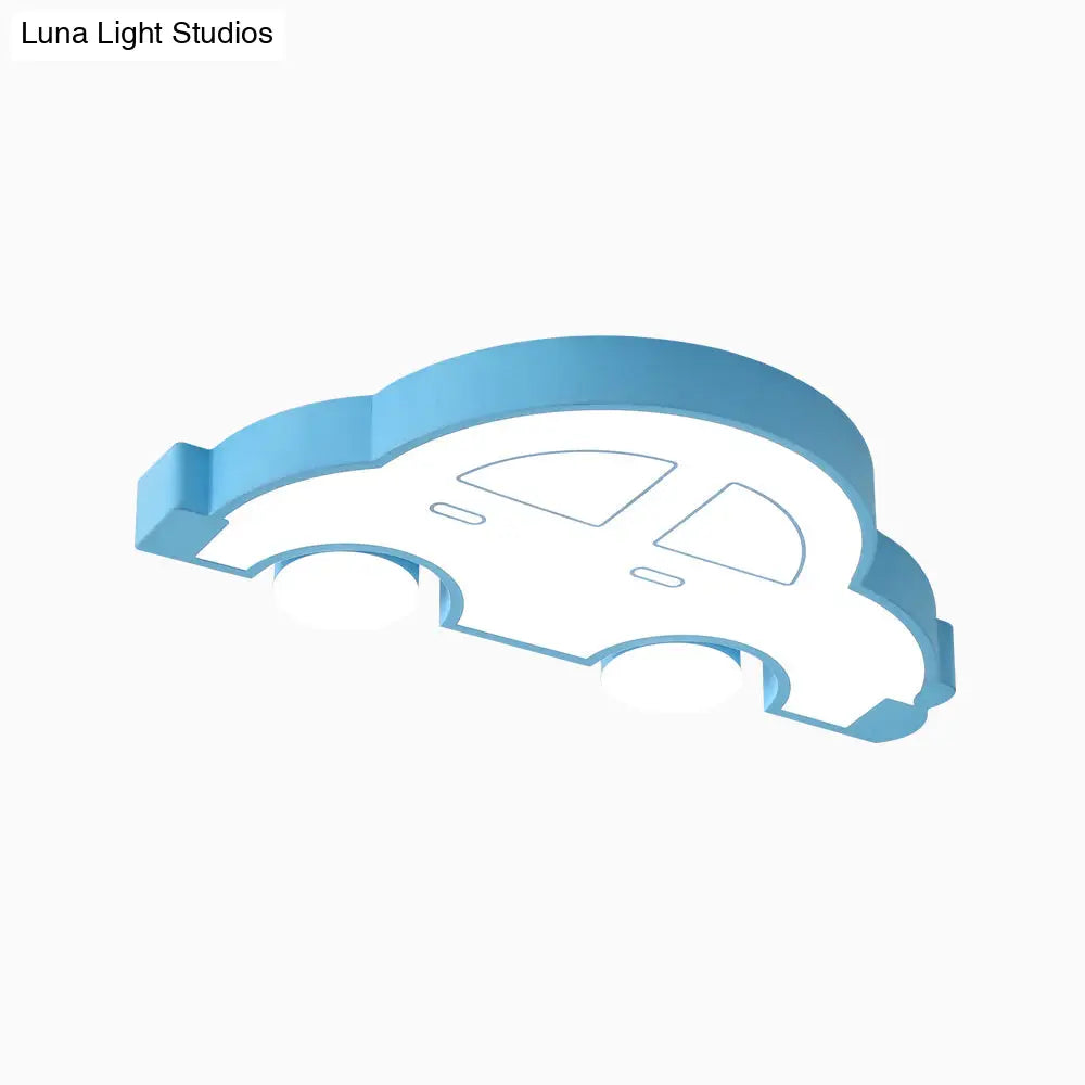 Led Indoor Flushmount Light With Car Cartoon Acrylic Shade Stylish Blue/Pink Ceiling Lamp In