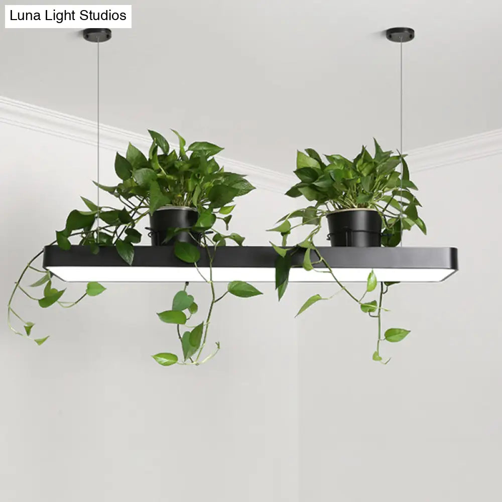 Led Island Light Fixture: Rectangular Loft Black/White Acrylic Plant Ceiling Pendant - Warm/White