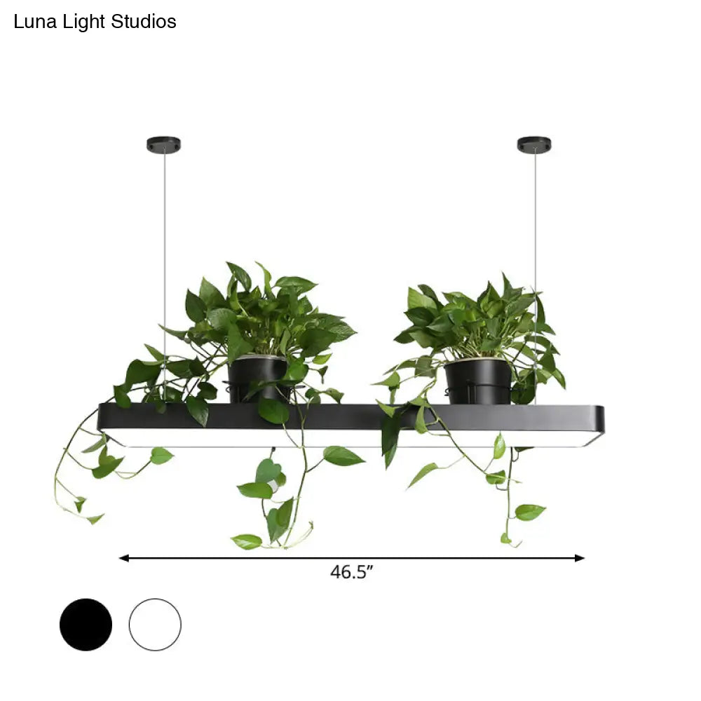 Led Island Light Fixture: Rectangular Loft Black/White Acrylic Plant Ceiling Pendant - Warm/White