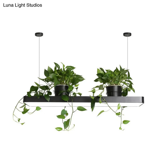 Led Island Light Fixture: Rectangular Loft Black/White Acrylic Plant Ceiling Pendant - Warm/White