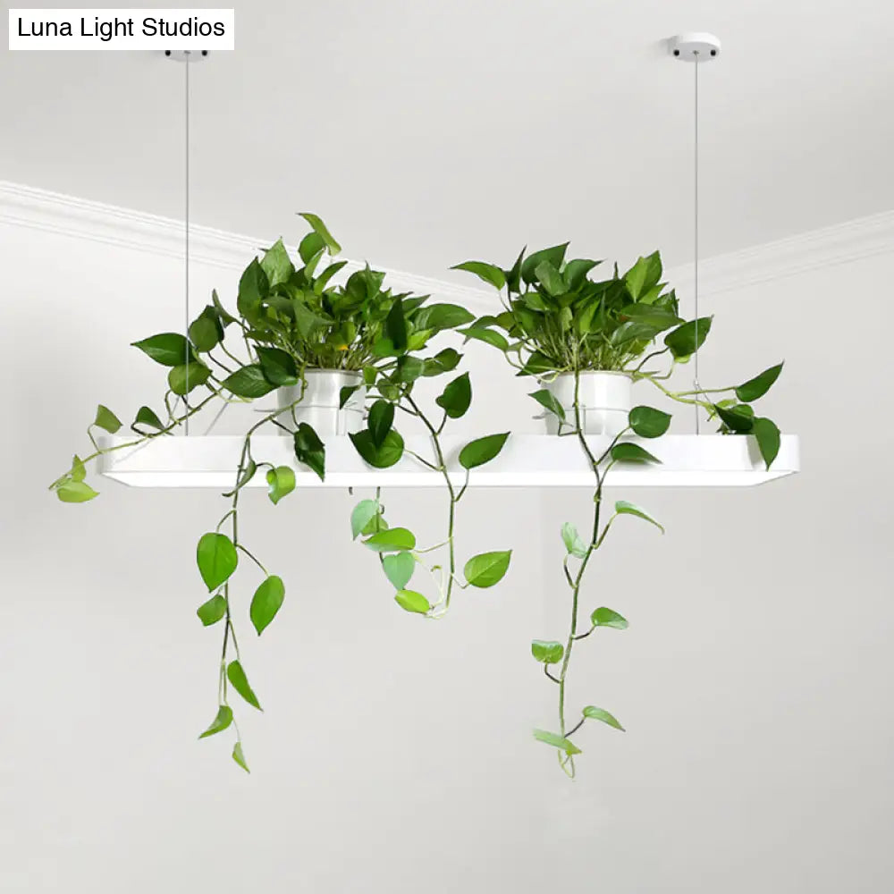 Led Island Light Fixture: Rectangular Loft Black/White Acrylic Plant Ceiling Pendant - Warm/White