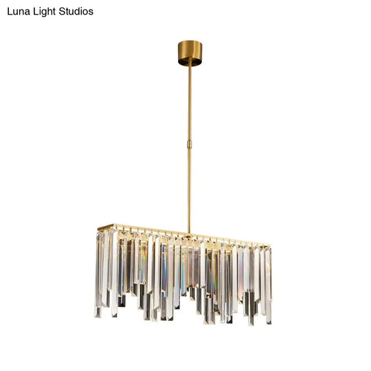 Led Island Light With Brass Finish & Crystal Flute Design - Stylish Hanging Lamp For Tables