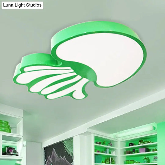 Led Jellyfish Flush Mount Lamp: Green Nursery Ceiling Lighting / White