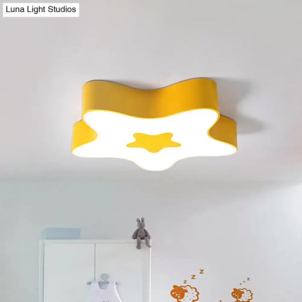 Led Kids Flush Mount Lighting - Star Kindergarten Acrylic Light In Red/Yellow/Blue