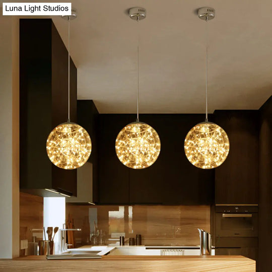 Led Kitchen Flush Mount Light - Stainless-Steel Starry Ceiling Lighting With Glass Shade