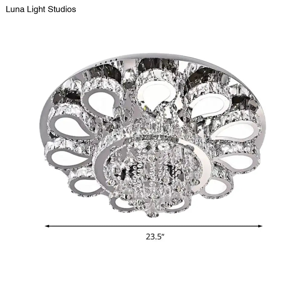Led Living Room Ceiling Mounted Fixture With Chrome Finish And Flower Crystal Shade - 18/23.5/31.5