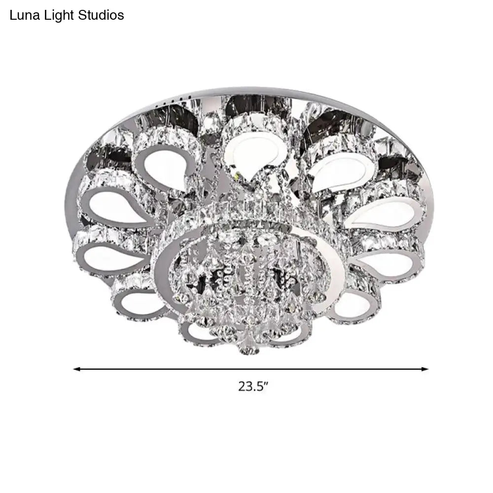 Led Living Room Ceiling Mounted Fixture With Chrome Finish And Flower Crystal Shade -