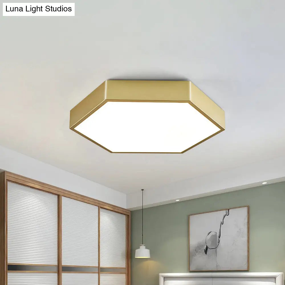 Led Living Room Ceiling Mounted Light - Gold Flush Fixture With Hexagon Metal Shade 16’/19.5’ W