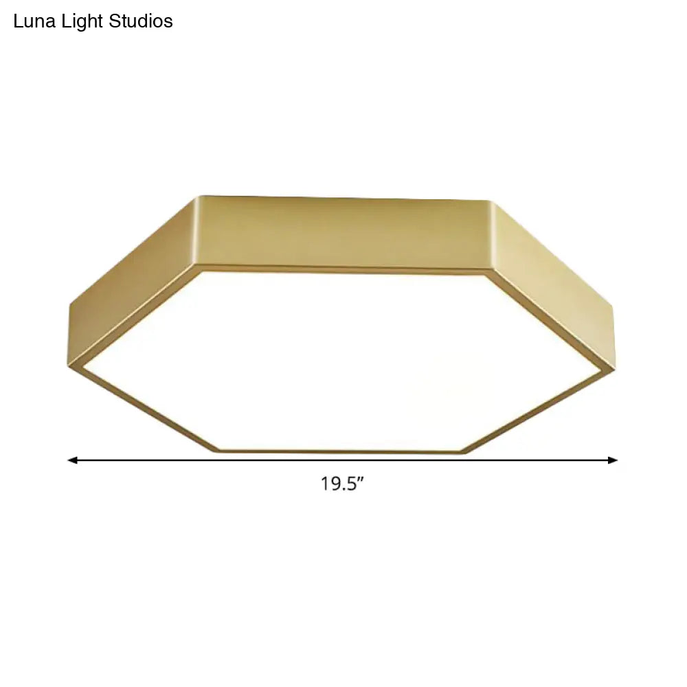 Led Living Room Ceiling Mounted Light - Gold Flush Fixture With Hexagon Metal Shade 16’/19.5’ W