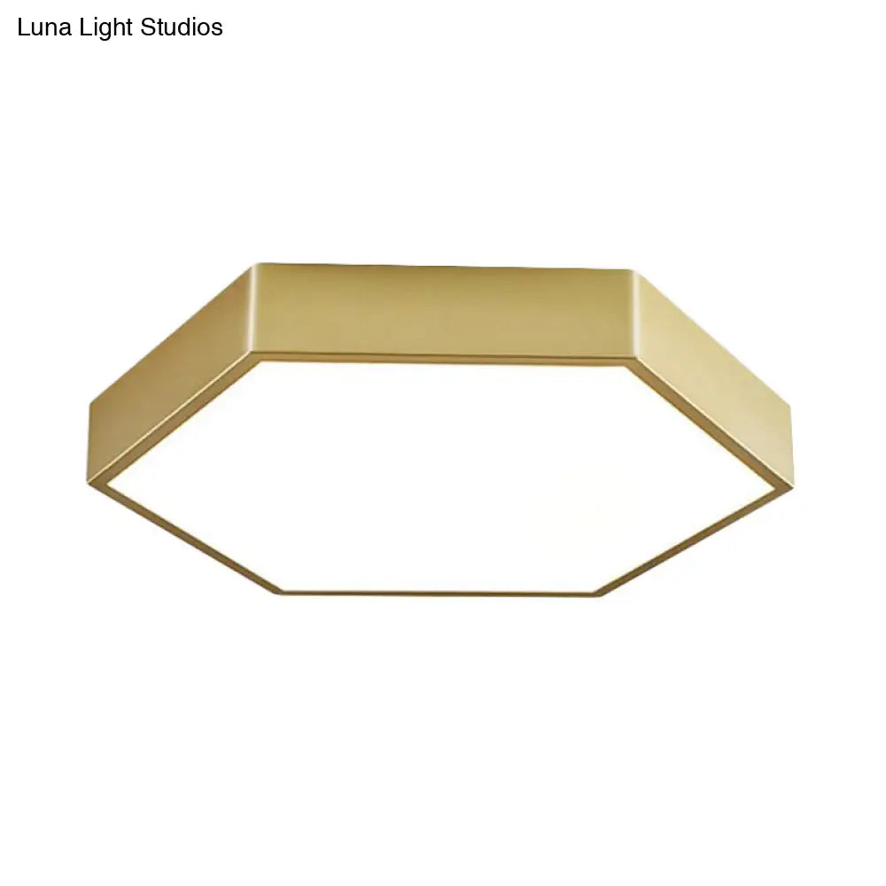 Led Living Room Ceiling Mounted Light - Gold Flush Fixture With Hexagon Metal Shade 16/19.5 W