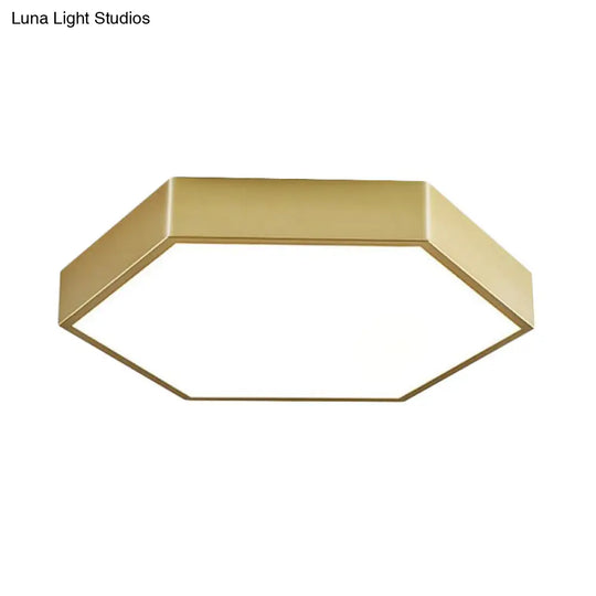 Led Living Room Ceiling Mounted Light - Gold Flush Fixture With Hexagon Metal Shade 16/19.5 W