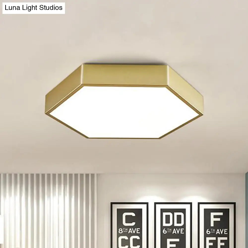 Led Living Room Ceiling Mounted Light - Gold Flush Fixture With Hexagon Metal Shade 16’/19.5’ W