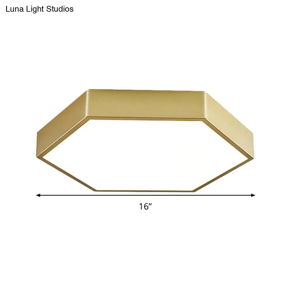 Led Living Room Ceiling Mounted Light - Gold Flush Fixture With Hexagon Metal Shade 16’/19.5’ W