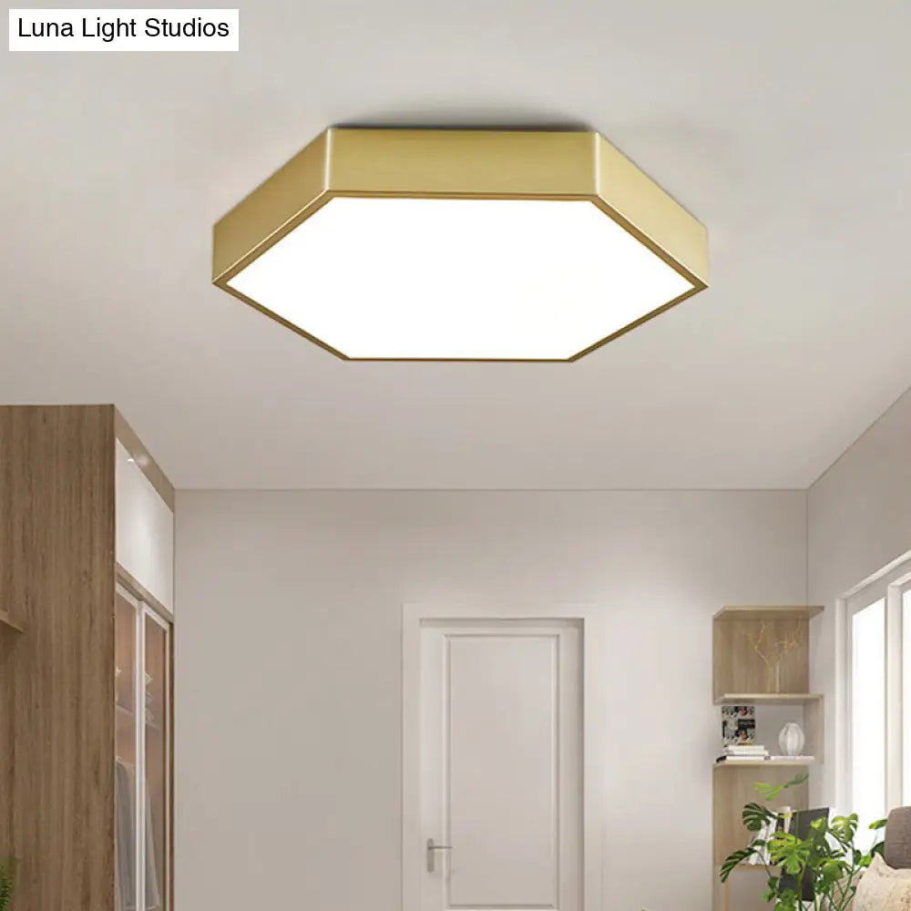 Led Living Room Ceiling Mounted Light - Gold Flush Fixture With Hexagon Metal Shade 16/19.5 W / 16