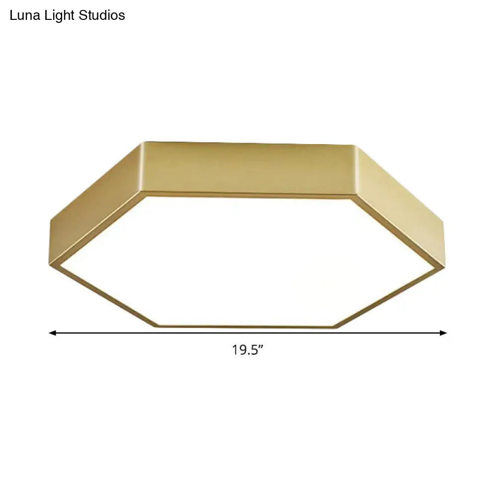 Led Living Room Ceiling Mounted Light - Gold Flush Fixture With Hexagon Metal Shade 16/19.5 W