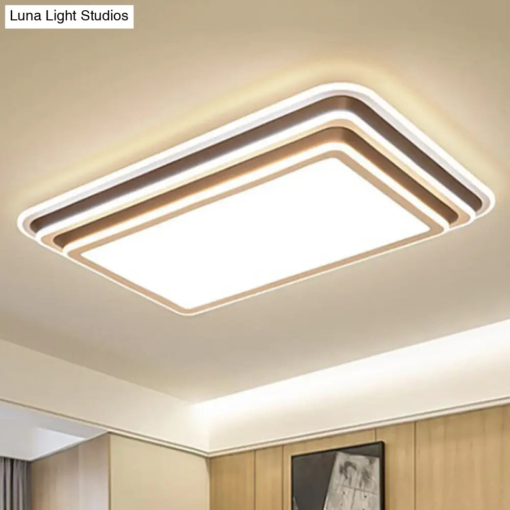 Led Living Room Flush Mount Ceiling Light With Square/Rectangular Acrylic Shade In Warm/White -