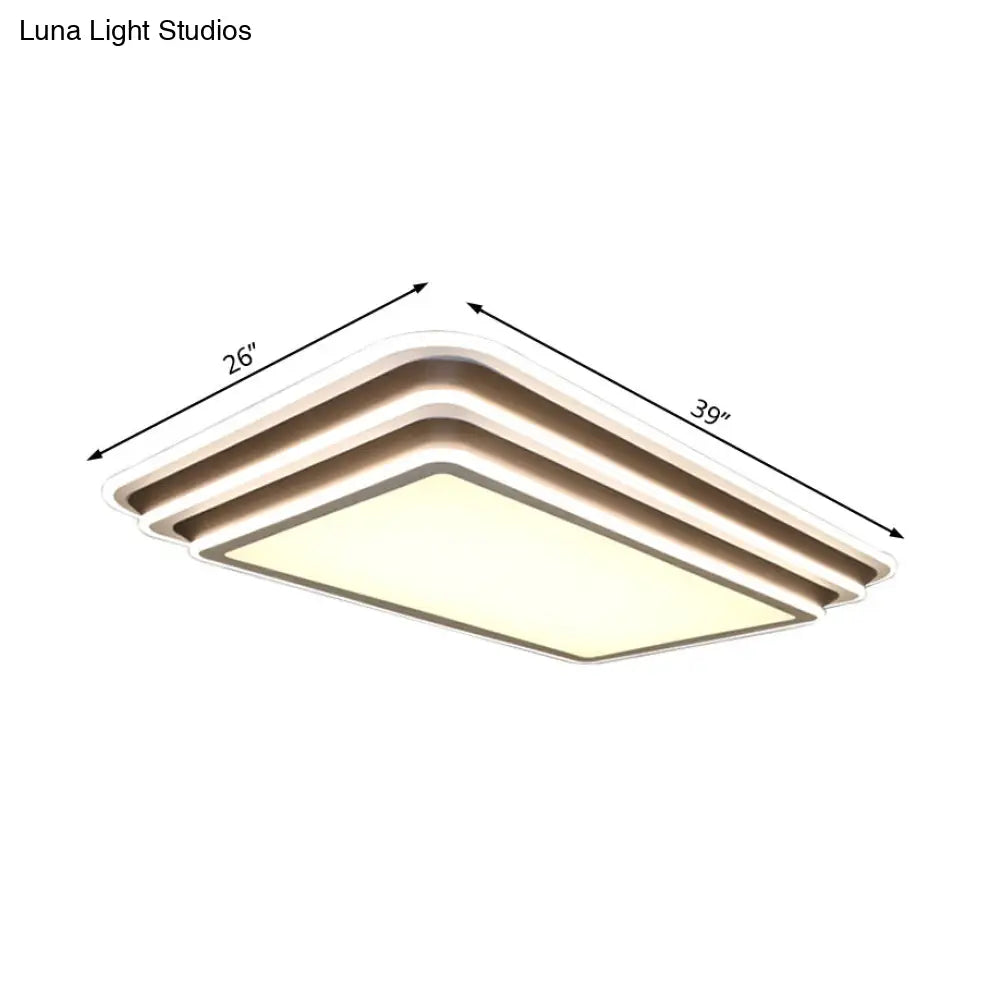 Led Living Room Flush Mount Ceiling Light With Square/Rectangular Acrylic Shade In Warm/White -