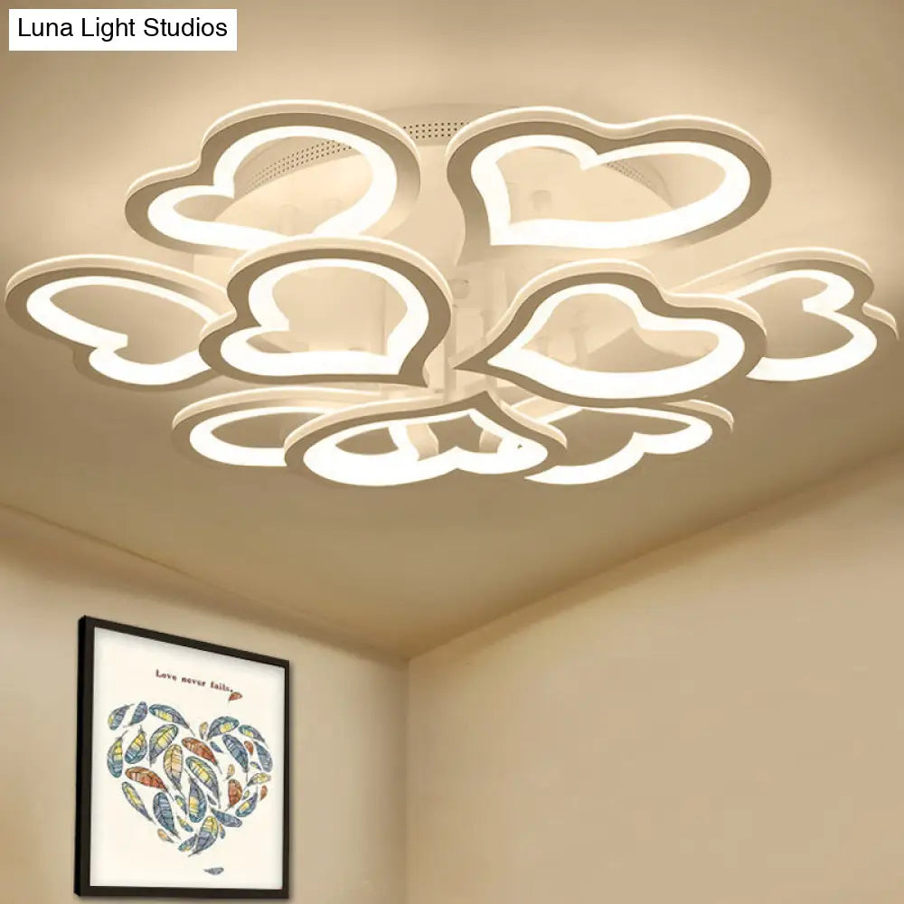 Led Loving-Heart Acrylic Ceiling Mount Light - Contemporary White Lamp For Game Room 12 /