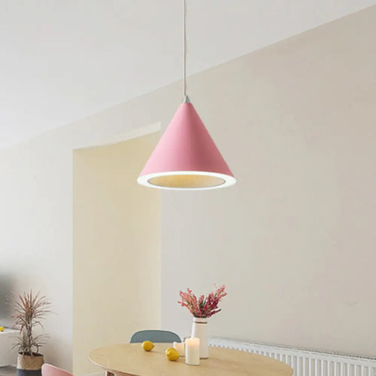 Led Macaron Cone Pendant Light For Dining Table Or Ceiling In Grey/White/Pink Pink