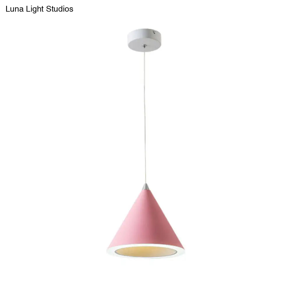 Led Macaron Cone Pendant Light For Dining Table Or Ceiling In Grey/White/Pink