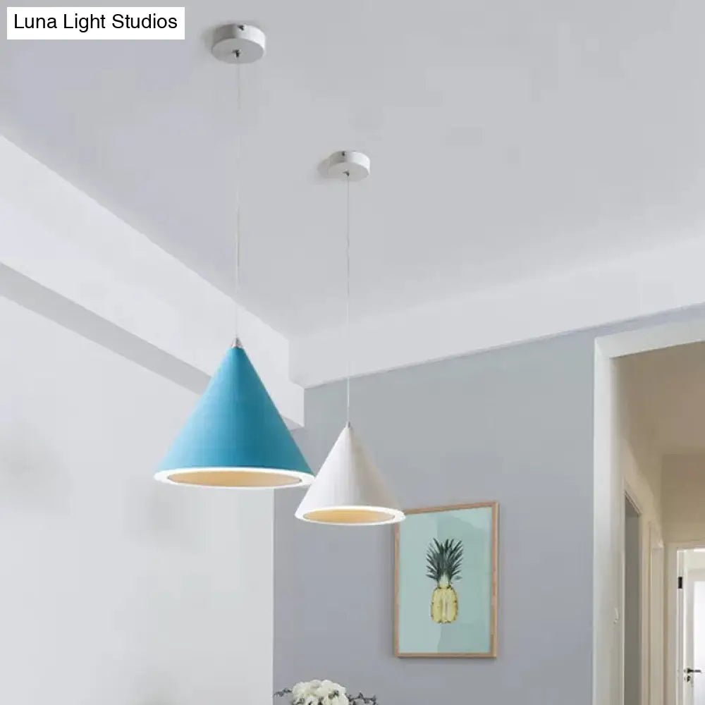 Led Macaron Cone Pendant Light For Dining Table Or Ceiling In Grey/White/Pink