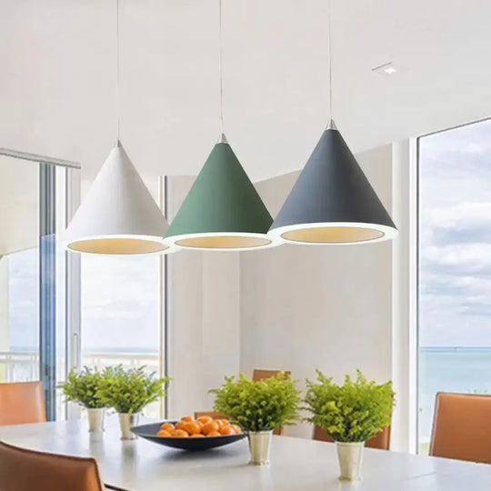 Led Macaron Cone Pendant Light For Dining Table Or Ceiling In Grey/White/Pink Grey