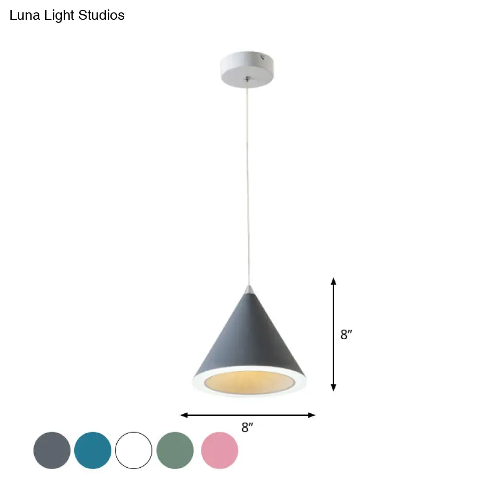 Led Macaron Cone Pendant Light For Dining Table Or Ceiling In Grey/White/Pink