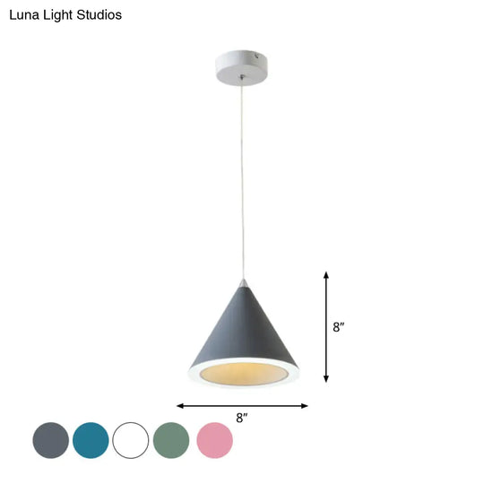 Led Macaron Cone Pendant Light For Dining Table Or Ceiling In Grey/White/Pink