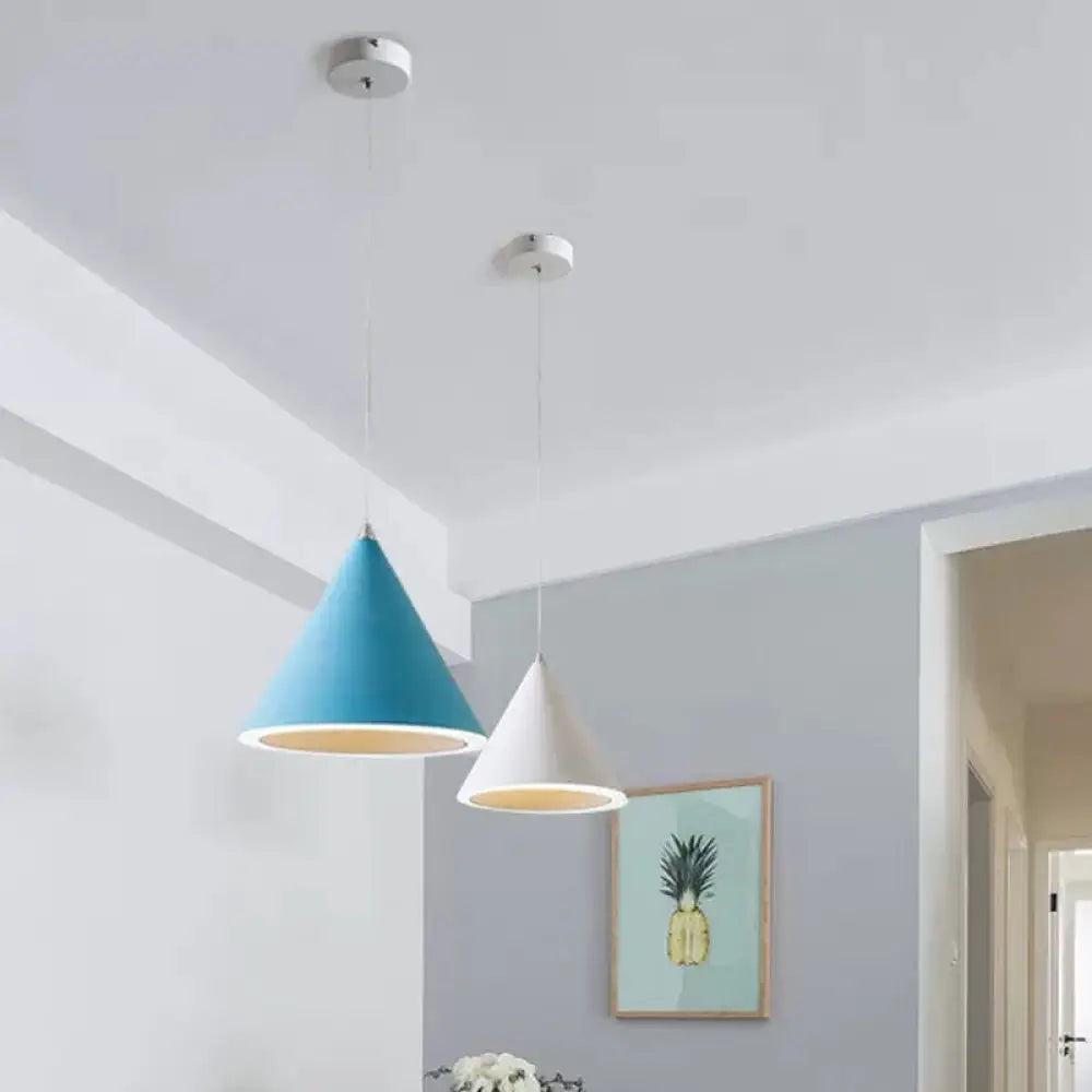 Led Macaron Cone Pendant Light For Dining Table Or Ceiling In Grey/White/Pink Blue