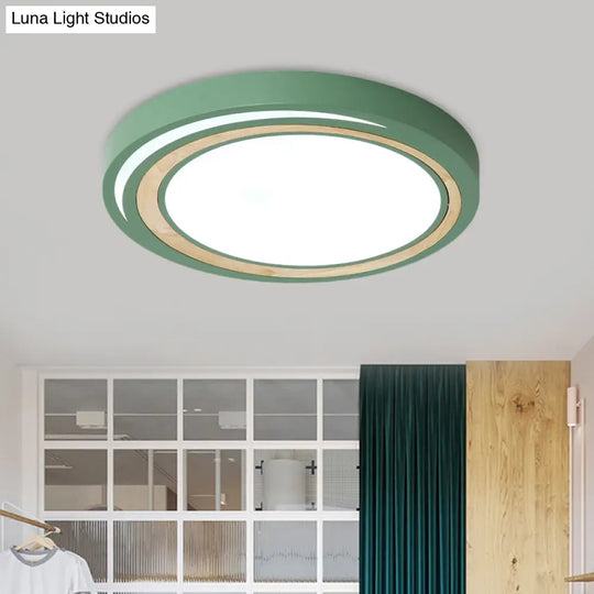 Led Macaron Style Ceiling Lamp For Boys And Girls Bedroom - Acrylic Circle Mount Light Green / 16.5