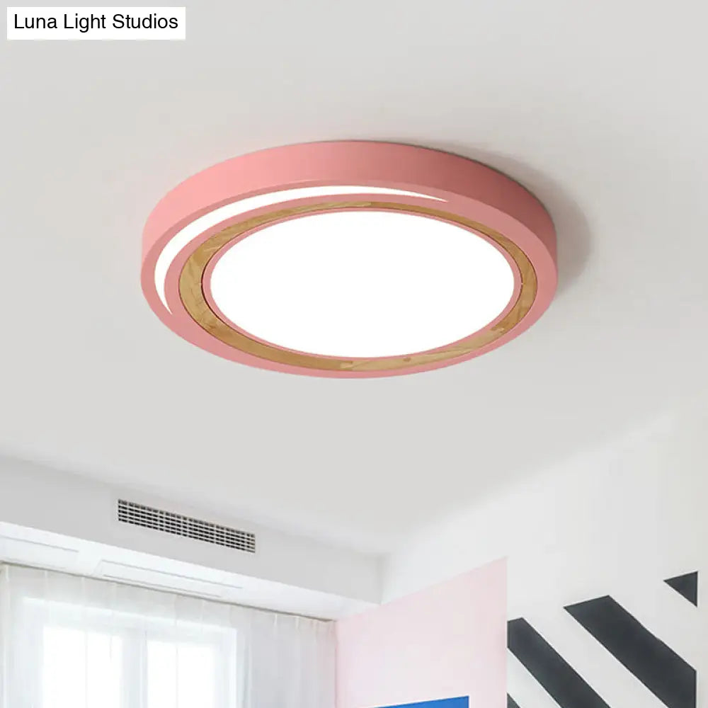 Led Macaron Style Ceiling Lamp For Boys And Girls Bedroom - Acrylic Circle Mount Light Pink / 16.5
