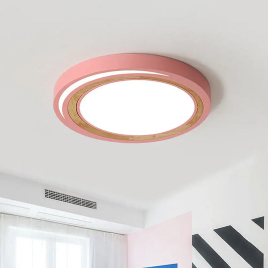 Led Macaron Style Ceiling Lamp For Boys And Girls Bedroom - Acrylic Circle Mount Light Pink /