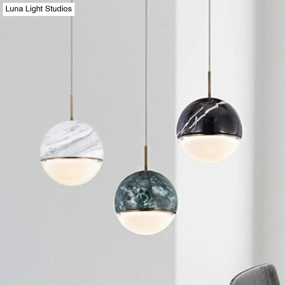 Led Marble Pendant Light Kit In Designer Black/White/Green For Living Room