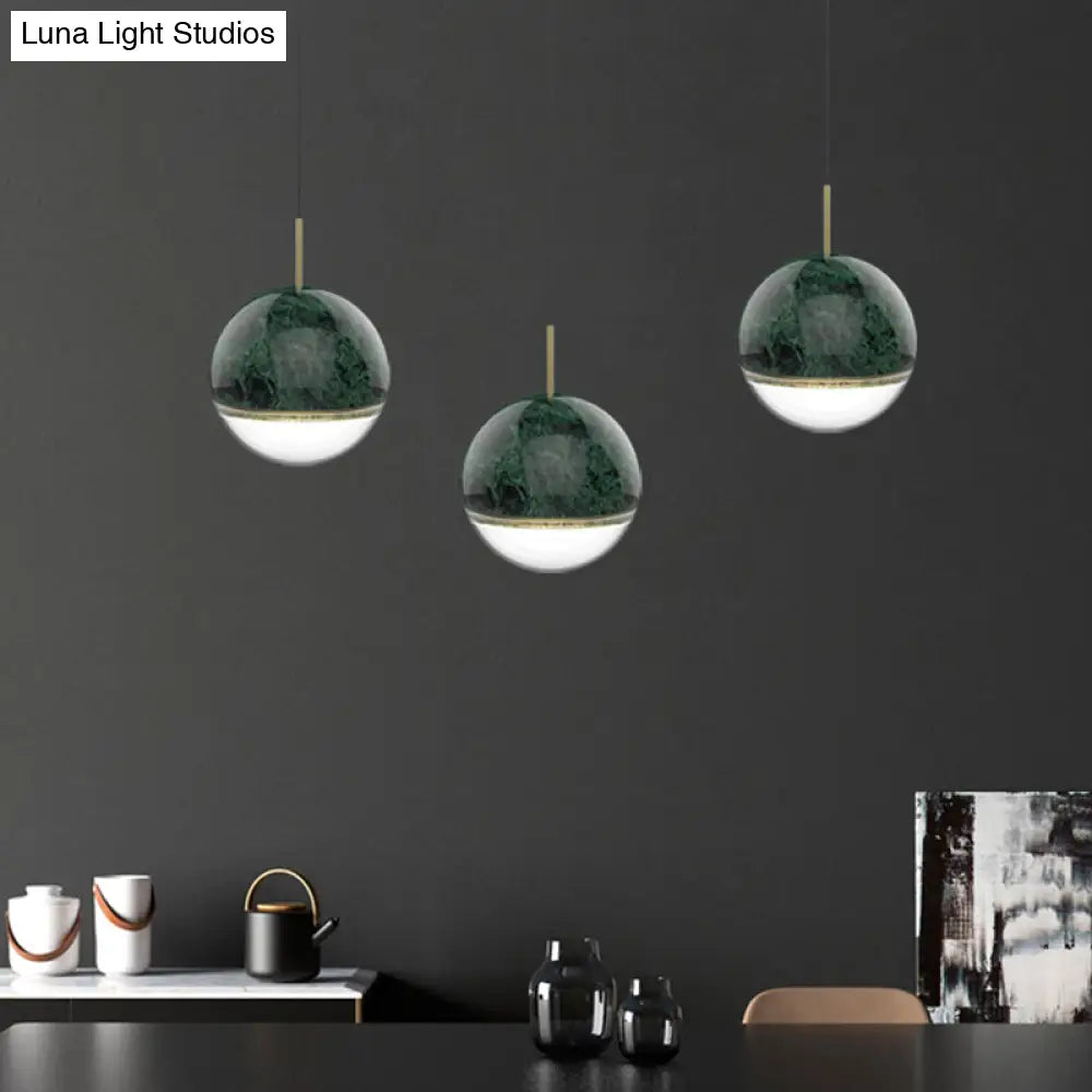 Led Marble Pendant Light Kit In Designer Black/White/Green For Living Room