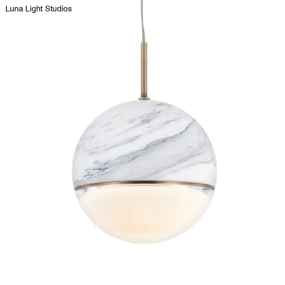 Marble Led Pendant Light Kit - Designer Black/White/Green Hanging Lamp For Living Room