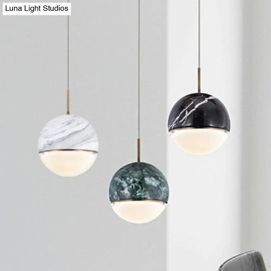 Marble Led Pendant Light Kit - Designer Black/White/Green Hanging Lamp For Living Room