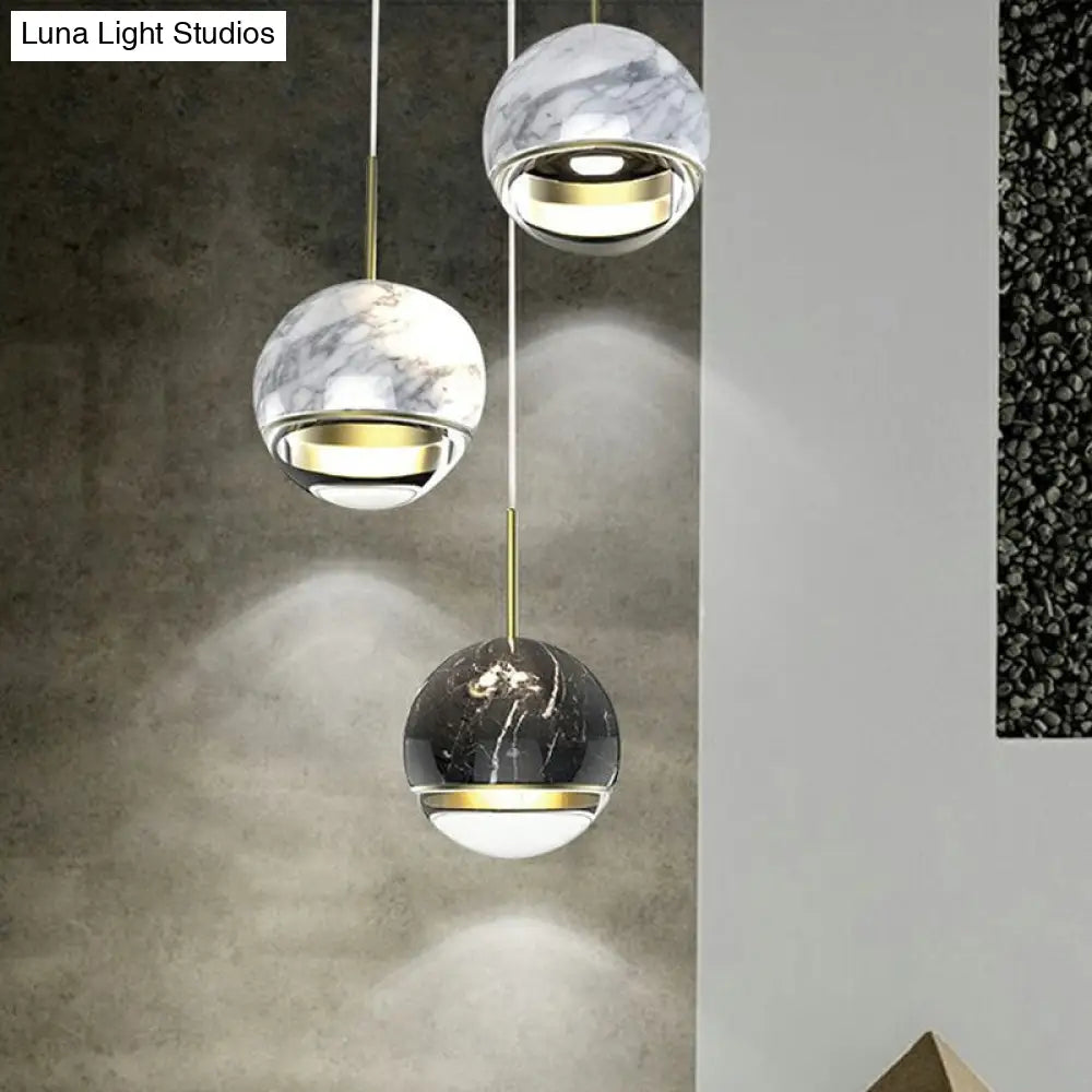 Marble Led Pendant Light Kit - Designer Black/White/Green Hanging Lamp For Living Room Black / A