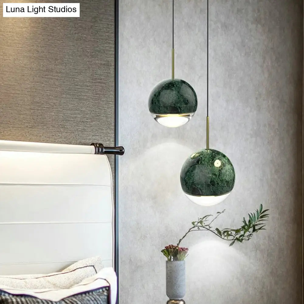 Marble Led Pendant Light Kit - Designer Black/White/Green Hanging Lamp For Living Room Green / A